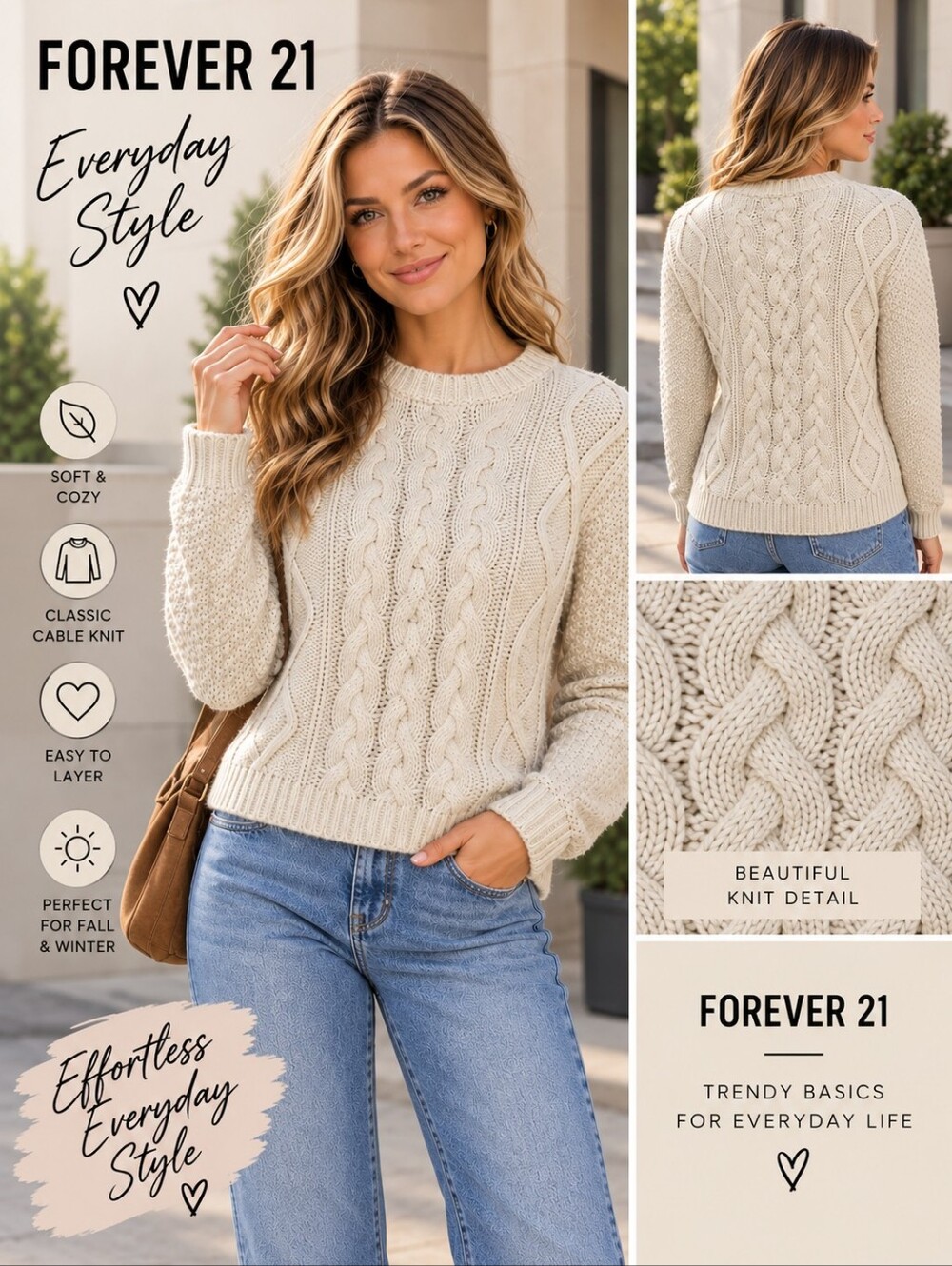 Forever 21 Cream Cable Knit Cropped Sweater Chunky Fisherman Pullover & Video